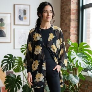 Floral Black and Yellow Kimono